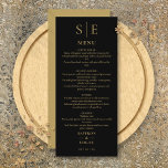 Elegantes Schwarz-Gold-Monogramm-Hochzeitsessen Menükarte<br><div class="desc">Dieses mit Monogramm Hochzeitsmenü kann mit Ihrem Set in schicken Typografie personalisiert werden. Entwickelt von Thisisnotme©</div>