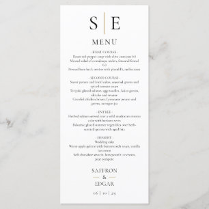 Elegantes Schwarz-Gold-Monogramm-Hochzeitsessen Menükarte