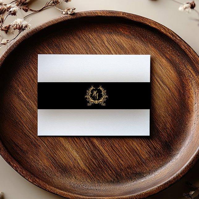 Elegantes Schwarz/Gold Monogramm Wappen Hochzeit Einladungsbanderole (Von Creator hochgeladen)