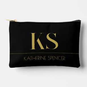 Elegantes Schwarz-Gold Monogramm Zubehörtasche