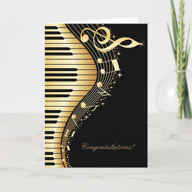 Elegantes Schwarz-Gold-Musiknoten-Design Karte (Vorderseite)