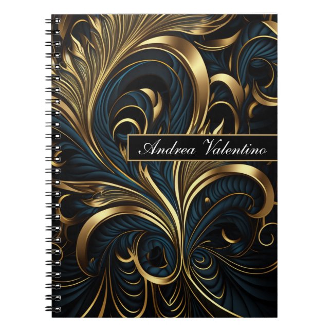 Elegantes Schwarz-Gold-Muster-Notebook Notizblock (Vorderseite)