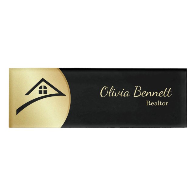 Elegantes Schwarz & Gold Namenschild (Vorderseite)