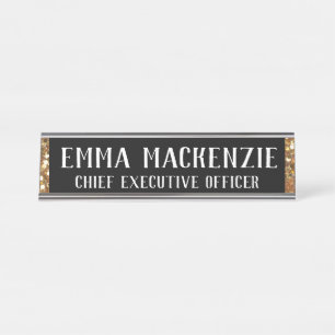 Elegantes Schwarz-Gold-Namensschild - Schreibtisch Schreibtischnamensplakette