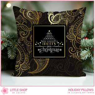 Elegantes Schwarz-Gold-Paisley-Christmas Kissen