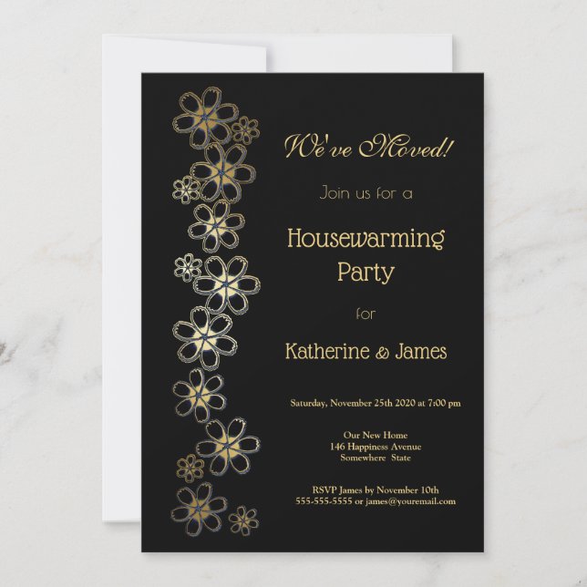 Elegantes Schwarz-Gold-Party Einladung (Vorderseite)