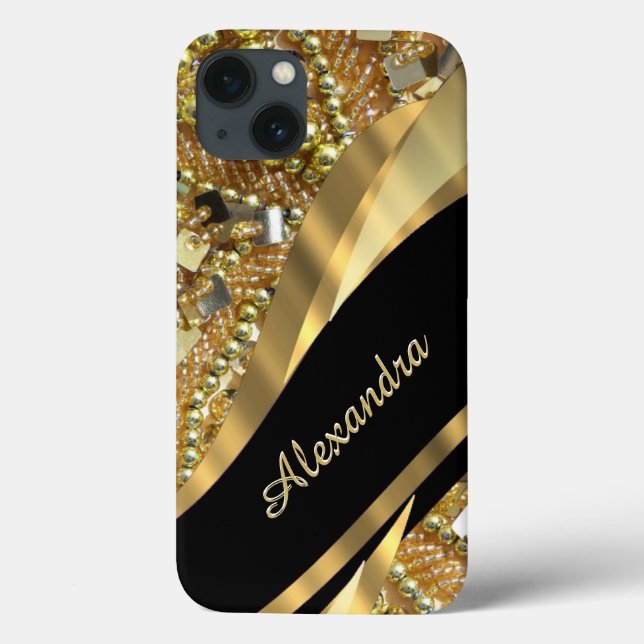 Elegantes Schwarz-Gold-personalisiert Case-Mate iPhone Hülle (Rückseite)