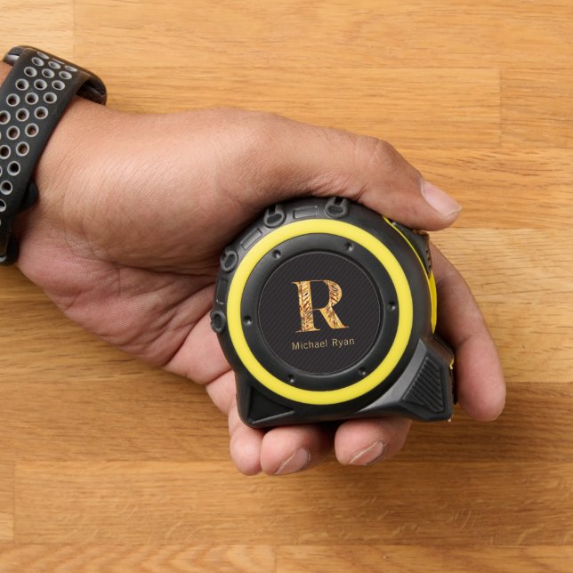 Elegantes Schwarz-Gold-Personalisiertes Monogramm Maßband (Zuhause)
