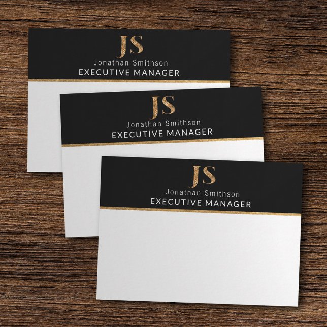 Elegantes Schwarz-Gold-Personalisiertes Monogramm Mitteilungskarte (Von Creator hochgeladen)