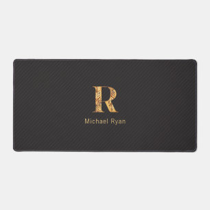 Elegantes Schwarz-Gold-Personalisiertes Monogramm Schreibtischunterlage
