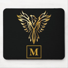 Elegantes Schwarz-Gold-Phoenix-Rising-Monogramm Mousepad