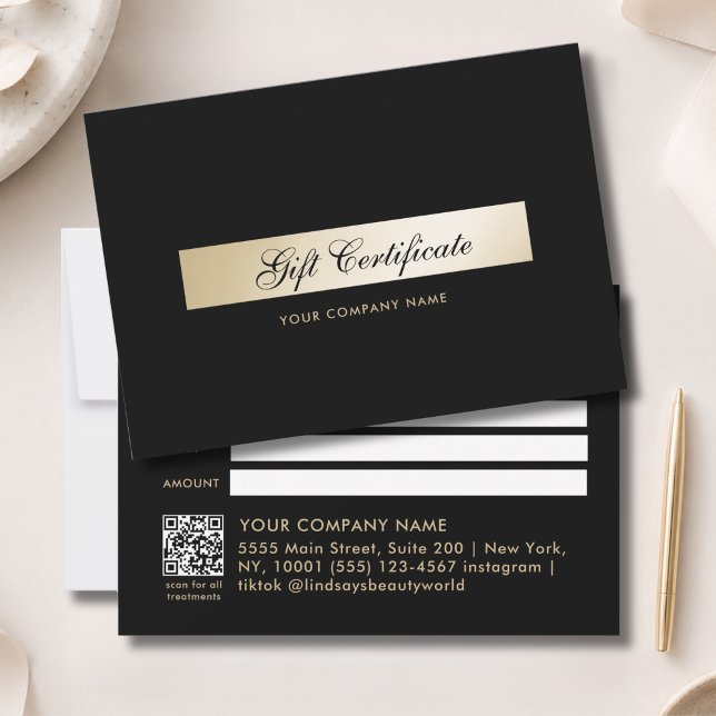 Elegantes Schwarz-Gold-QR-Code-Geschenkgutschein (Elegant Black Gold QR Code Gift Certficate)