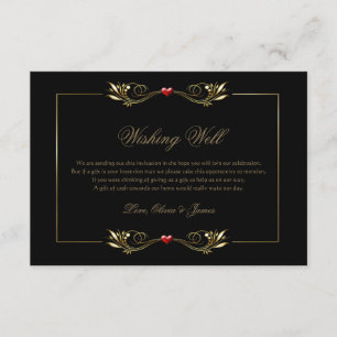 Elegantes Schwarz-Gold-Rahmen Rotes Herz wünschend Begleitkarte