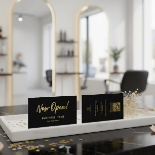 Elegantes Schwarz & Gold Schriftzug Grand Opening  Visitenkarte