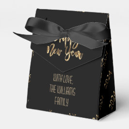 Elegantes Schwarz-Gold-Script glücklich Neues Jahr Geschenkschachtel