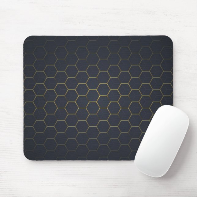 Elegantes Schwarz-Gold-Sechseckmuster Mousepad (Mit Mouse)