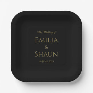 Elegantes Schwarz-Gold-Square-Papier Pappteller