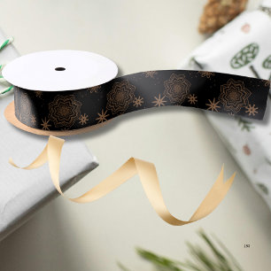 Elegantes Schwarz-Gold-Sternmuster Satinband