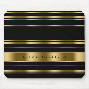 Elegantes Schwarz/Gold Streifen Muster Mousepad