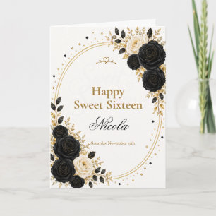 Elegantes Schwarz-Gold Sweet Sixteen Karte