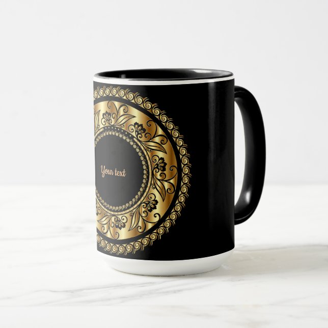 Elegantes Schwarz-Gold-Verziertes Template Tasse (VorderseiteRechts)