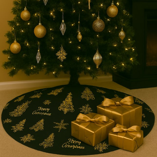 Elegantes Schwarz-Gold Weihnachtsbaum-Rock Polyester Weihnachtsbaumdecke (Von Creator hochgeladen)