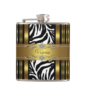 Elegantes Schwarz-Gold-Zebra Flachmann