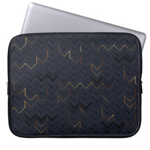 Elegantes Schwarz-Gold-Zickzack Muster - Laptop-Si Laptopschutzhülle