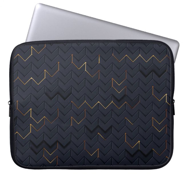 Elegantes Schwarz-Gold-Zickzack Muster - Laptop-Si Laptopschutzhülle (Vorderseite)