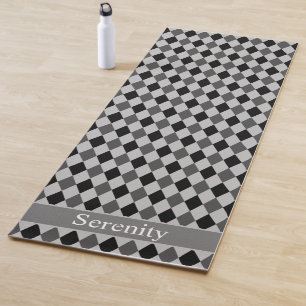 Elegantes Schwarz-Grau-Diamantmuster & Text Yogamatte