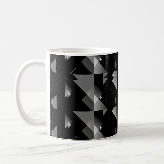 Elegantes Schwarz-Grau-Dreieck Geometrisch Gemuste Kaffeetasse (Links)
