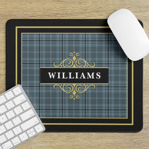 Elegantes Schwarz-Grau-Kariertes Monogramm Mousepad