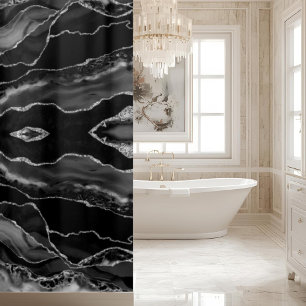 Elegantes Schwarz-Grau-Silber-Achat-Marmor-Kristal Duschvorhang