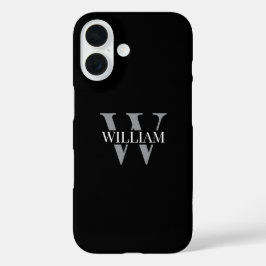 Elegantes Schwarz & Grau Weiß personalisiertes Mon iPhone 16 Hülle