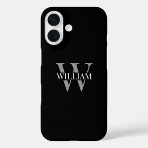 Elegantes Schwarz & Grau Weiß personalisiertes Mon iPhone 16 Hülle