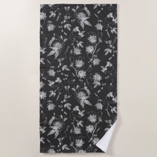 Elegantes Schwarz-Graue Passion-Blume-Muster Strandtuch