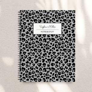 Elegantes Schwarz-Graues Leoparden-Skin-Muster-Mon Notizbuch