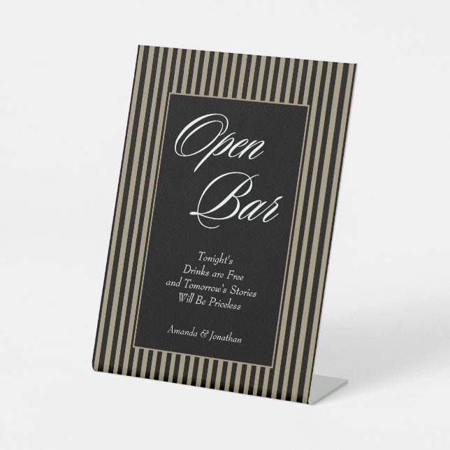 Elegantes Schwarz-Grün Streifen Offenes Bar Sockelschild (Vorderseite)