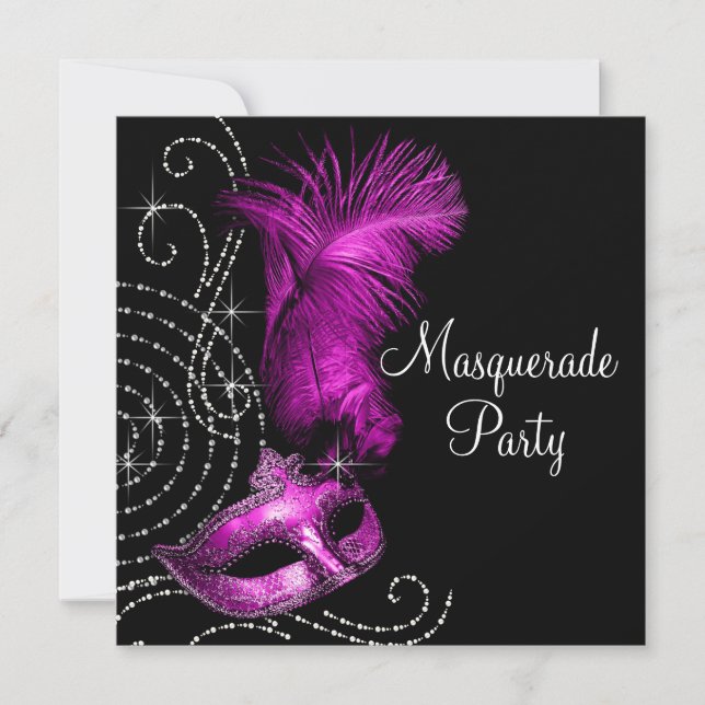 Elegantes Schwarz-Heiß-Rosa-Masquerade-Party Einladung (Vorderseite)