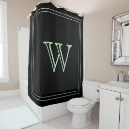 Elegantes Schwarz &Hellgrün Monogramm Initiale Duschvorhang