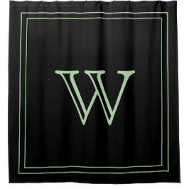 Elegantes Schwarz &Hellgrün Monogramm Initiale Duschvorhang