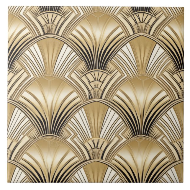 Elegantes Schwarz-Kunst-Deko-Muster Fliese (Vorderseite)