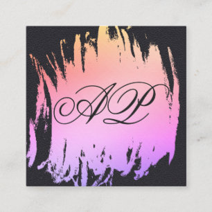 Elegantes Schwarz-Leder-Farbmonogramm aus gebürste Quadratische Visitenkarte