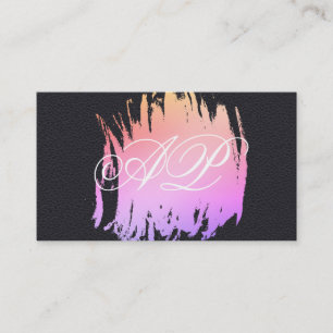 Elegantes Schwarz-Leder-Farbmonogramm aus gebürste Visitenkarte