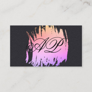 Elegantes Schwarz-Leder-Farbmonogramm aus gebürste Visitenkarte