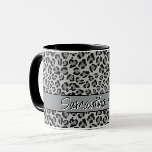 Elegantes Schwarz-Leopard-Geparden Tasse (Vorderseite Links)