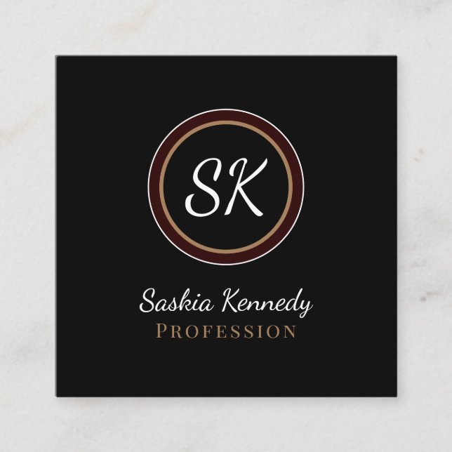 Elegantes Schwarz-Mischbraun-Berufliches Monogramm Quadratische Visitenkarte (Vorderseite)