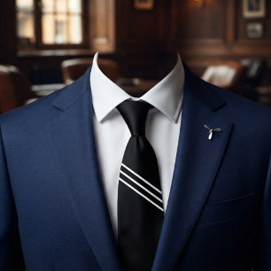 Elegantes Schwarz mit 3 weißen Linien Krawatte