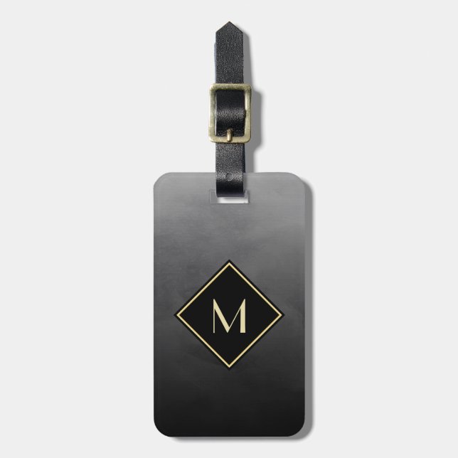 Elegantes Schwarz mit einfachem Goldmonogramm Gepäckanhänger (Vorderseite vertikal)