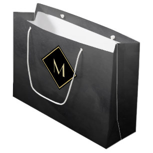 Elegantes Schwarz mit einfachem Goldmonogramm Große Geschenktüte
